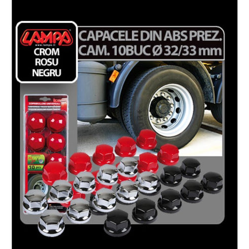 Capacele ABS prezoane camion 10buc - Ø 32/33mm - Crom